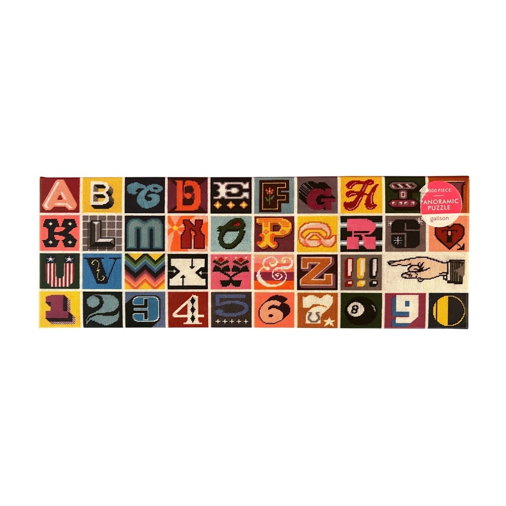 Galison Needlepoint A to Z 1000 Piece Panoramic Puzzle Amy Peppler Adams